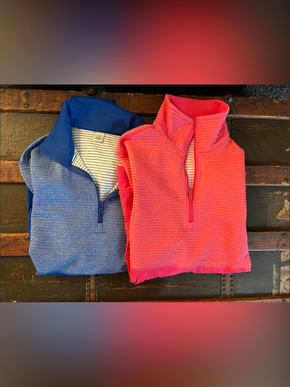 ADIDAS Quarter-Zip Bottoms - Blue and Pink; small